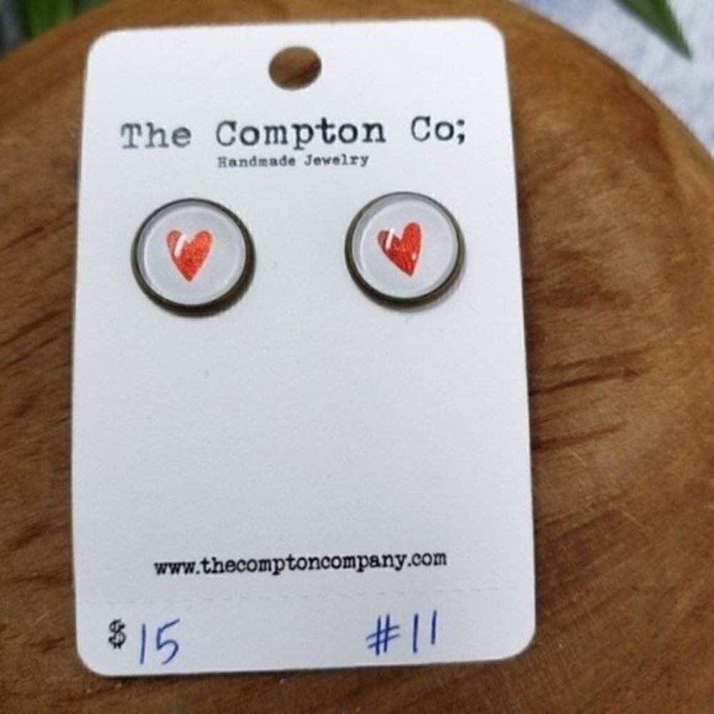 New Handmade Red Heart Stud Earrings 1/2" Diameter Valentines Day Love